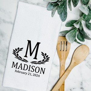 Personalized Kitchen Tea Towel Waffle Tea Towel Monogram Tea Towel Waffle Weave Poly Towel Perfect Gifts for Every Occasion Wedding Shower