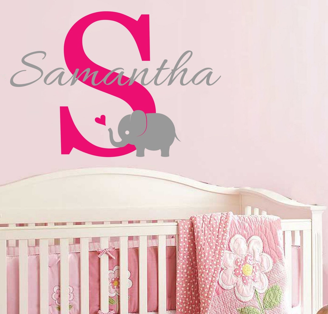 Cute Elephant Decal Initial Monogram and Name Wall Vinyl Etsy