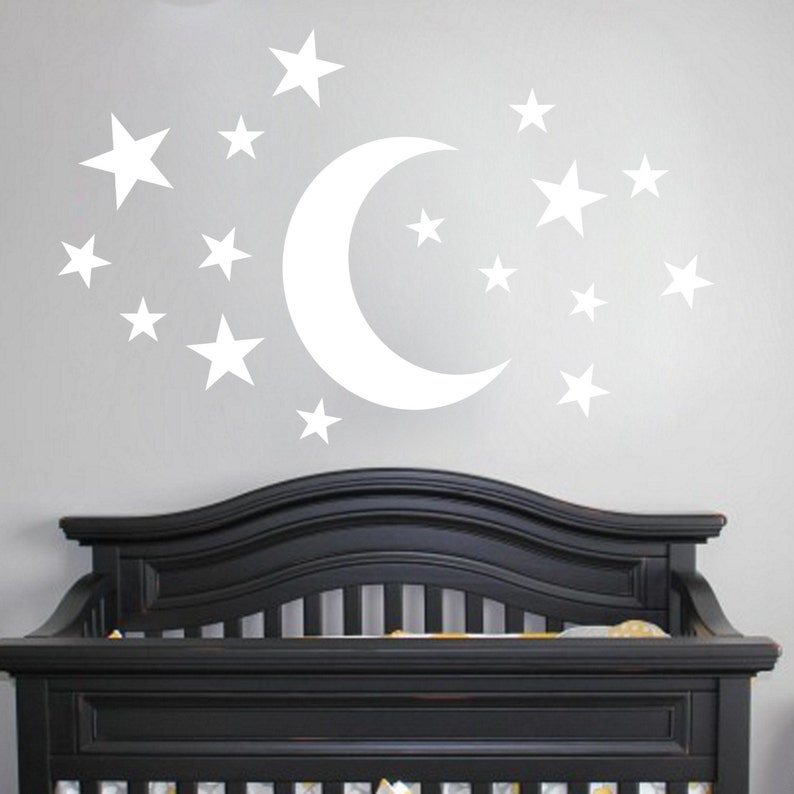 Moon and Stars Decal Wall Vinyl Sticker Kids Room Starry Night Sky ...