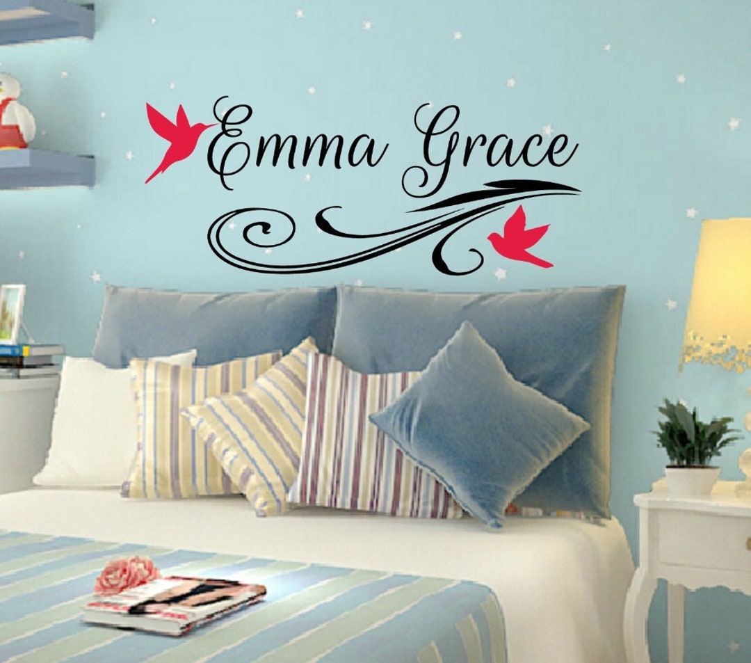 Monogram Decal W Birds Sticker Wall Vinyl Pretty Swirly Art Sweet Wall ...