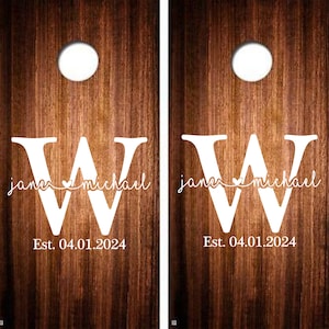 Cornhole Custom Wedding Decals Set of 2 Vinyl Decals FREE SHIPPING Personalized Monogram Decal Husband Wife Outdoor Games Bar B Q Decal