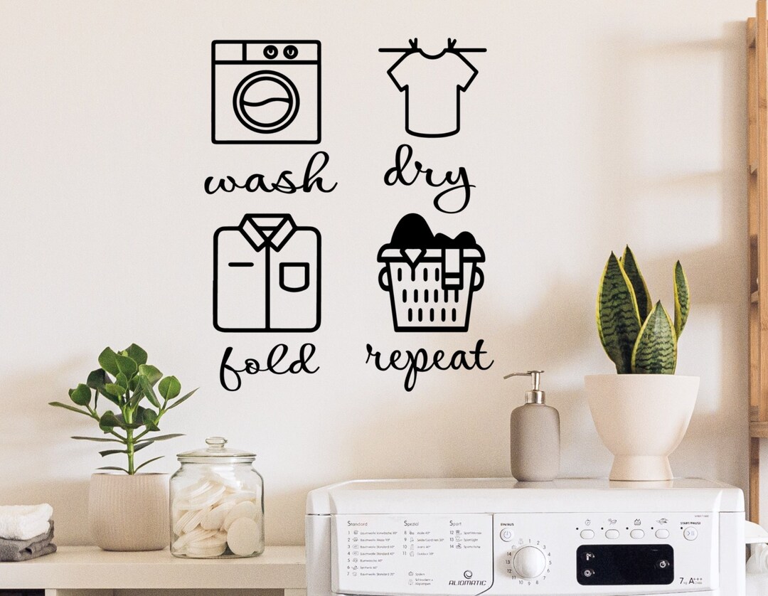 Wash Dry Fold Repeat W Images Laundry Wall Decal Vinyl Sticker Home ...