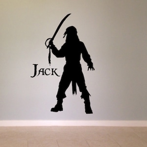Pirate Decal Customized Wall Vinyl Sticker Playroom Kids Room Nursery Decal Pirate Jack Sparrow Jolly Roger Decal Black Beard Sword Fun Art