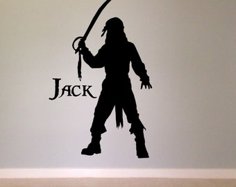 Pirate Decal Customized Wall Vinyl Sticker Playroom Kids Room Nursery Decal Pirate Jack Sparrow Jolly Roger Decal Black Beard Sword Fun Art