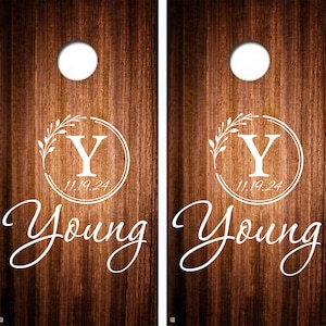 Cornhole Custom Wedding Decals Fancy Wreath Vinyl Stickers Personalized Backyard Wedding Party Outdoor Games Bar B Q Fun