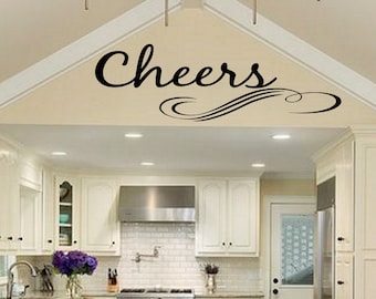 Cheers Decal Wall Vinyl Sticker Kitchen Mural Decor Dining Room Bar Home Family Welcome Studio Art Salutation Hello Eat Drink and Be Merry