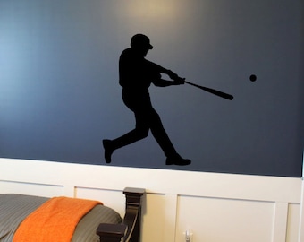 Baseball Decal Low Swing - Wall Vinyl Sticker Family Kids Room Mural Sports Player Action Hitter Pitch Sports Theme decor Baby Boy Nursery