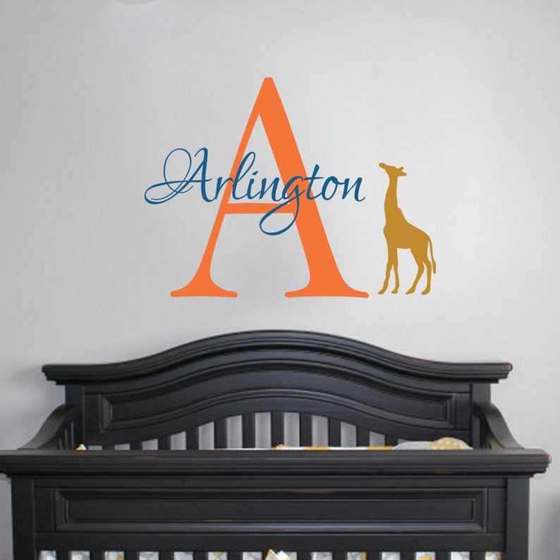 Giraffe Monogram Decal Wall Vinyl Sticker Script Initial Baby Boy Nursery Decor Custom Personalized Art Baby Shower Gift Jungle