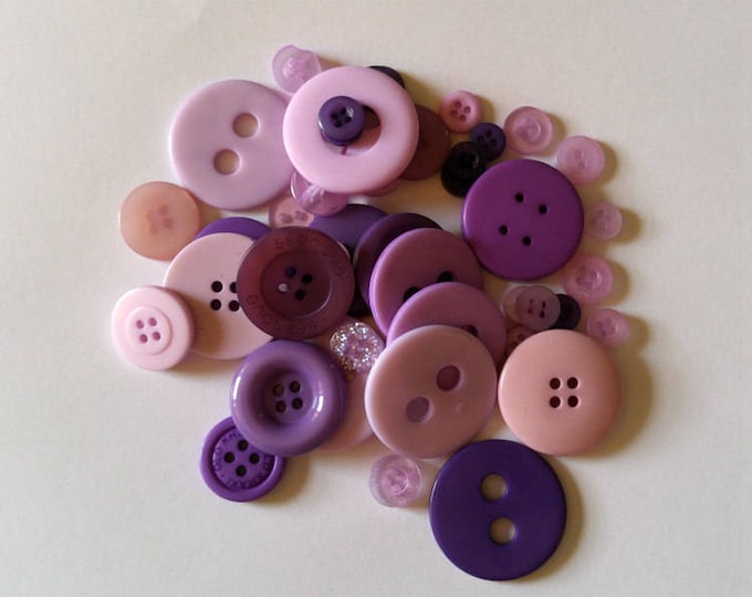 50 Light Purple and Dark Purple and Pink Mixed Button Sizes Sewing Buttons #DSP-00026