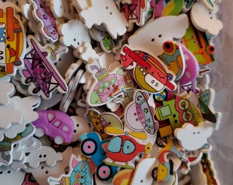 Cars 50 Mixed Vehicles Sewing Buttons Trucks-Airplanes Trains Buttons Colorful Buttons Craft Bus #LMSB-00275 Mixed Button
