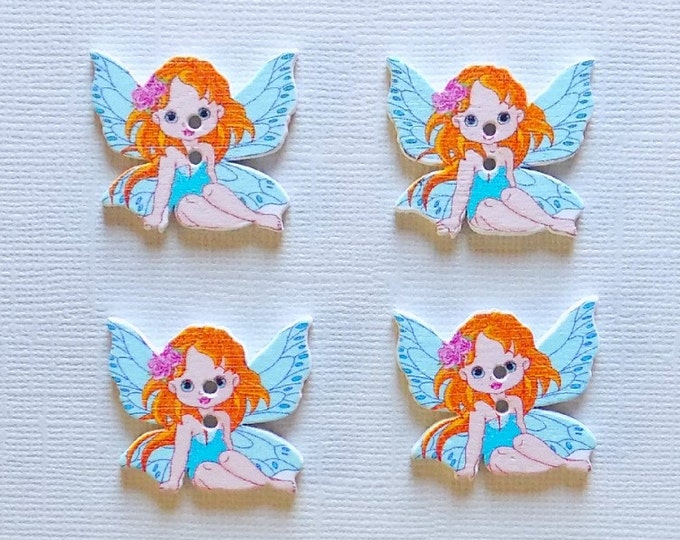 4 Wooden Fairy Buttons #SB-00017