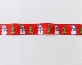 Red Snowman Ribbon - Christmas Ribbon - 1 Yard
