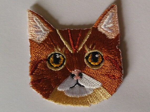 Cat//Kitten Sleeping Iron on Applique//Embroidered Patch Red Milk Bowl//Pets