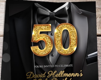Black and White Tuxedo Birthday Invitation: Editable Digital Milestone Party for Men
