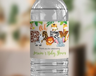 Jungle Baby Shower Water Bottle Wrappers - Jungle Water Bottle Labels - Baby Shower Water Bottles - PDF Template Printable