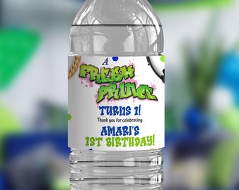 Fresh Prince Birthday Water Bottle Wrappers - Hip Hop Party Water Bottle Labels - Fresh Prince Birthday Party - Digital Download Template