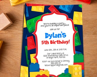 Color Blocks Party Invitation TEMPLATE - Building Blocks Party - PDF Template - DIY - Create  today!