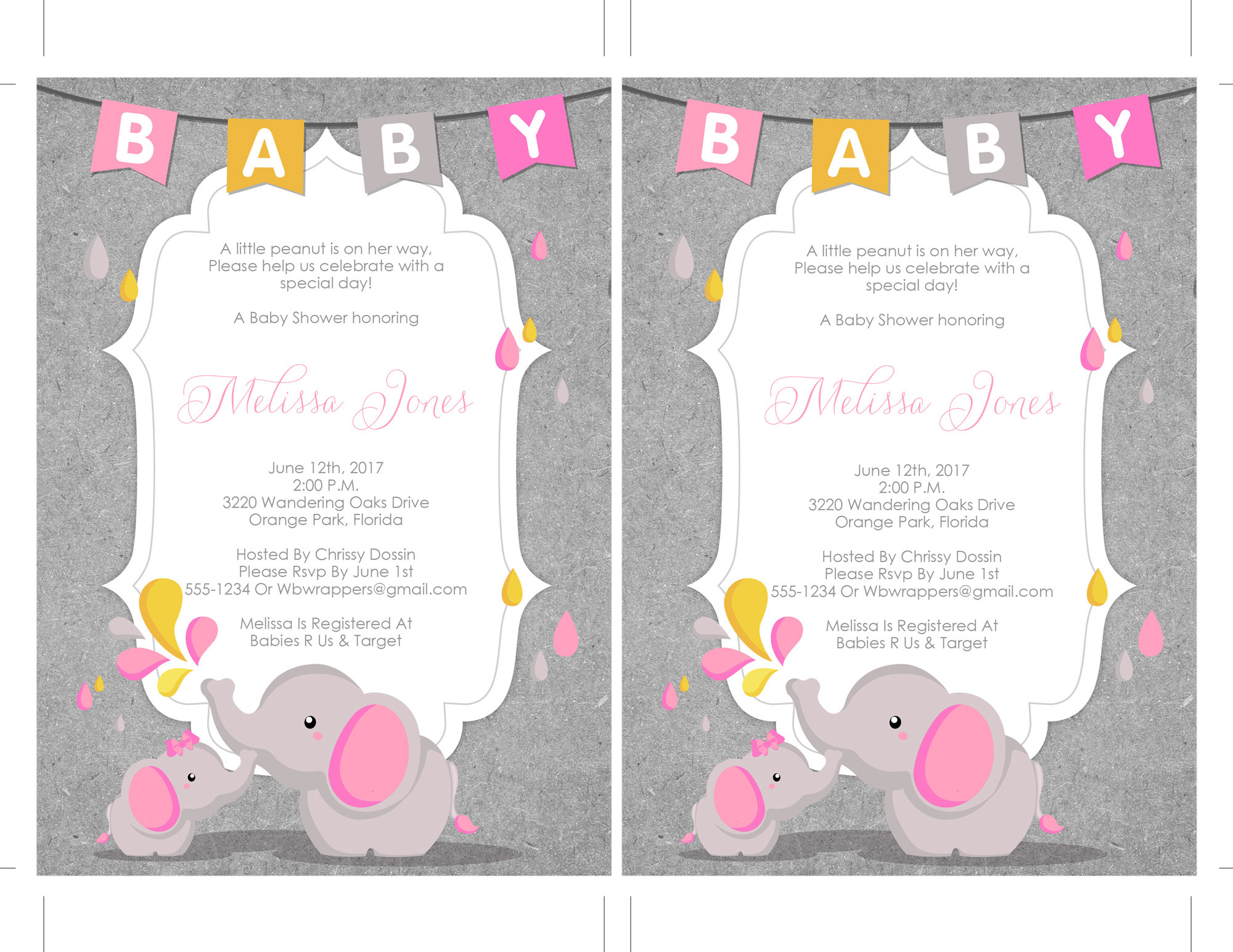 Elephant Baby Shower Invitation - Pink Girl Version - Editable PDF ...