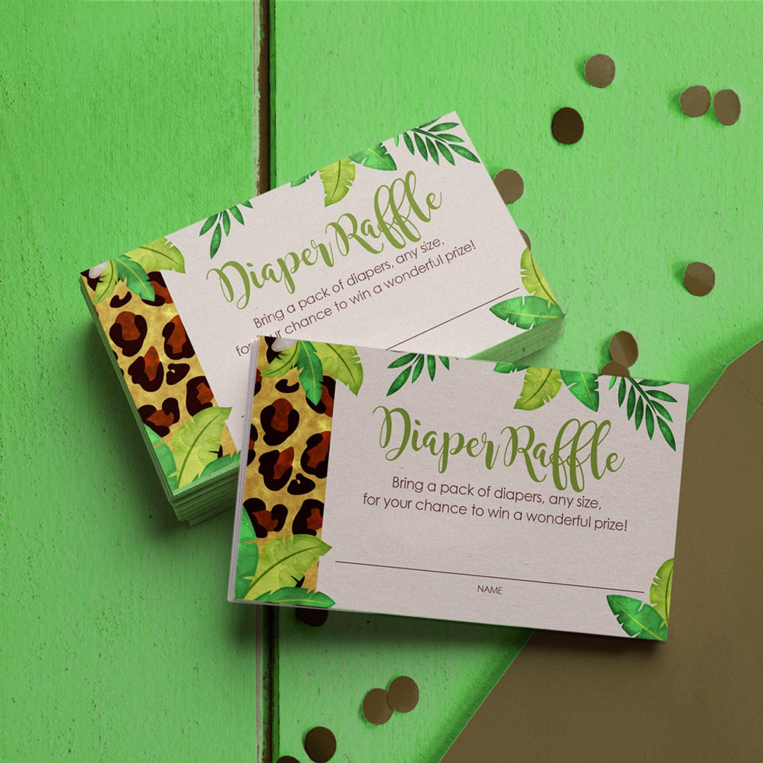 Jungle Baby Shower Insert Diaper Raffle Card Jungle Diaper Raffle