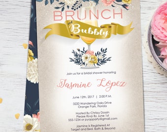 Bridal Brunch Invitations, "Brunch & Bubbly", Bridal Shower Brunch Invitation - PDF DIY Instant Download