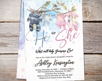 Editable Gender Reveal Invitation Template - He or She, Boy or Girl - Instant Download, Digital Invitation