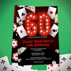 60th Birthday Casino invitation, 60th invitation Casino Theme, Poker Party, Casino Theme Invitations for Birthday | Instant Download - BI003
