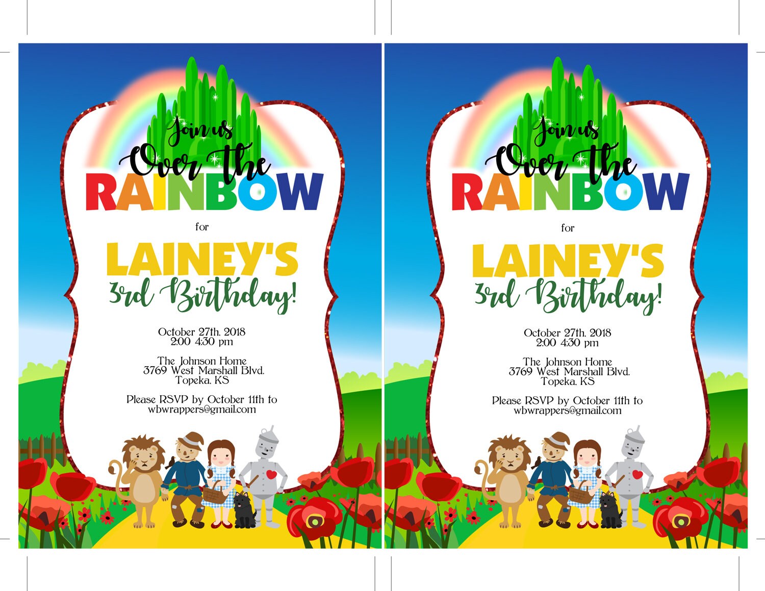 Wizard of Oz Birthday Party Invitation TEMPLATE Over the | Etsy