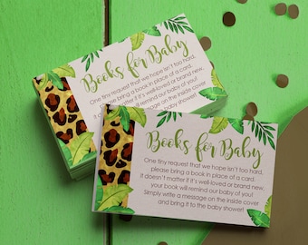 Wkładka na baby shower w dżungli - Przynieś kartę z książką - Książki dla dziecka - Wkładka z zaproszeniem na baby shower - Szablon PDF do wydrukowania
