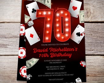 70th Birthday Casino Invitation, 70th Birthday Invitation For Him, Casino Theme, Poker Party, Casino Theme | Instant Download - BI003