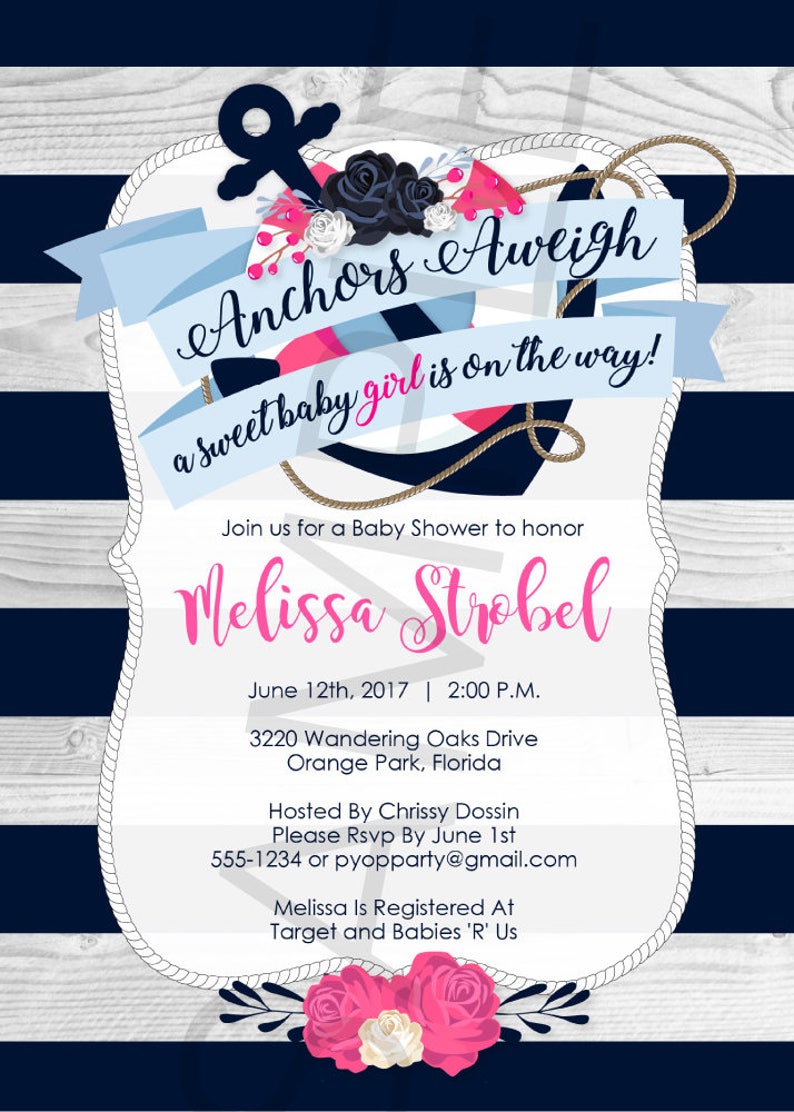 Nautical Baby Shower Invitation Girl Instant Download Etsy