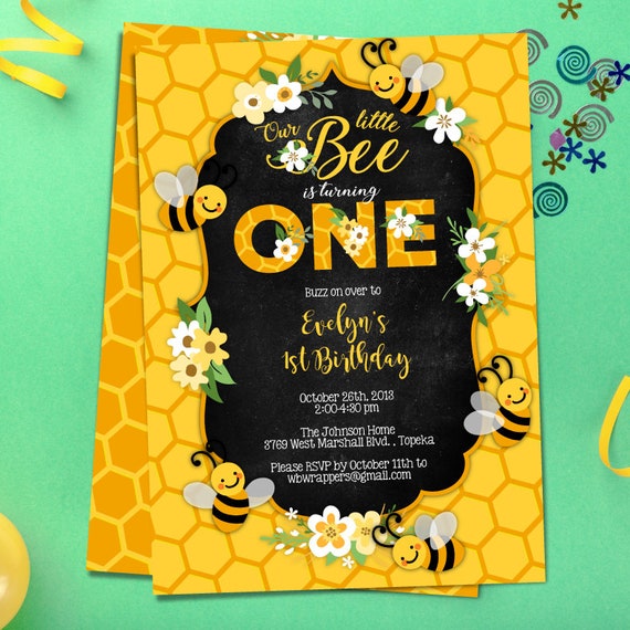 Bee 1st Birthday Party Invitation Template Bee Day Invites Etsy