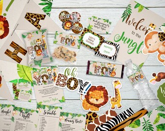 Jungle Baby Shower Printable Package - Instant Download Editable - Safari Baby Shower - Editable PDF Instant Download