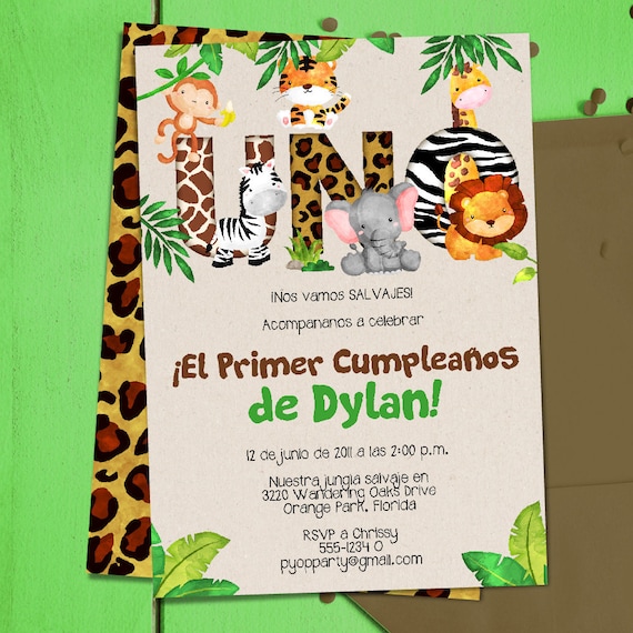Jungle 1st Birthday Party Invitation Template Spanish Etsy