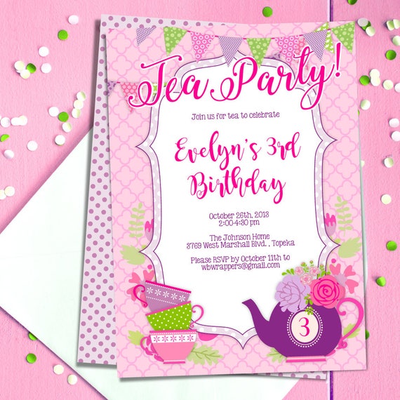Tea Party Invitation or Tea Party Invite - Great for Girls Tea Party Birthday - DIY template - Edit this PDF yourself today!