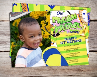 Fresh Prince 1st Birthday Invitation with Photo, 90s Party, Invite, Hip Hop Theme, editable template, add your own picture