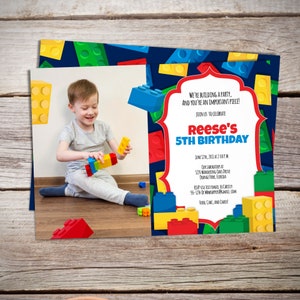 Kleurblokken uitnodiging voor feest SJABLOON - bouwstenen foto-uitnodiging - digitale uitnodiging - ELKE LEEFTIJD - Instant Download