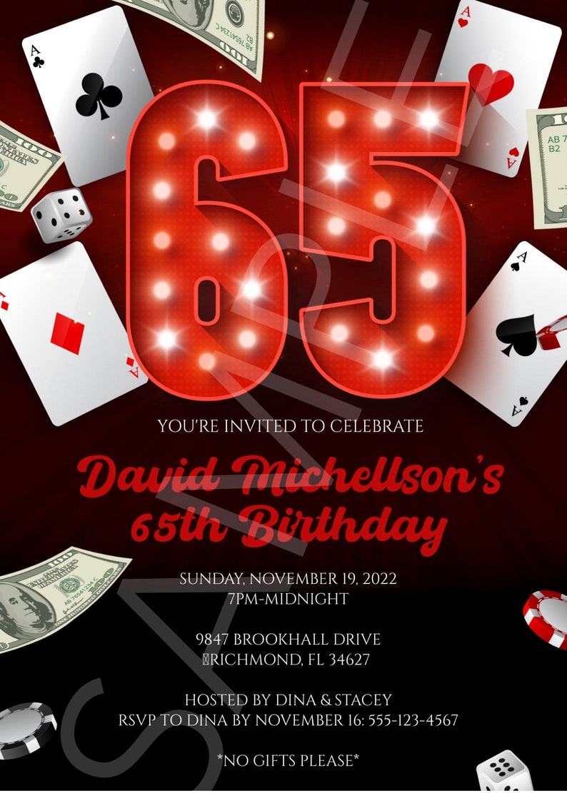 65th Birthday Casino Invitation, 65th Invitation Casino Theme, Poker ...