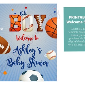 Oh Boy Sports Baby Shower Welcome Sign - full view