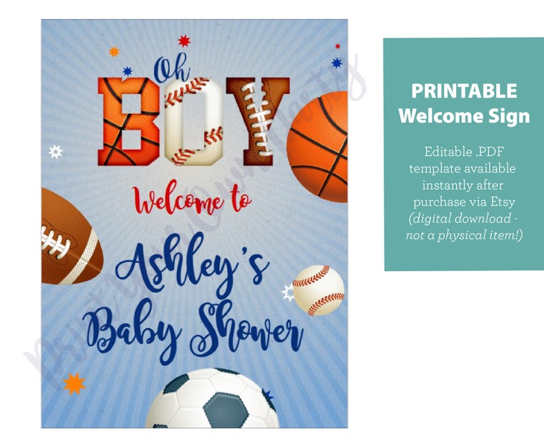 Oh Boy Sports Baby Shower Welcome Sign - full view