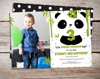 Panda Birthday Invitation with Photo for 1st Birthday or any age, Kids Birthday Party, Boy Party Ideas