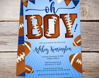 Football Baby Shower Invitation,  Sports Theme Invite, Footballs Decor, Instant Download - B012