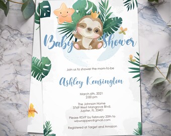 Sloth Invitation, Sloth Baby Shower Invite, Baby Shower Invitation Boy | PDF Template | DIY