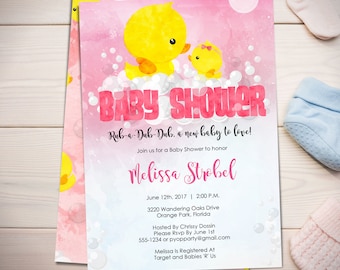Rubber duck, Yellow duck, Ducky baby shower, or Girl Pink Rubber Duck Baby Shower Invitation | PDF Template | DIY | Create today