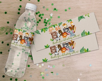 Jungle Baby Shower Water Bottle Wrappers - Jungle Water Bottle Labels - Baby Shower Water Bottles - PDF Template Printable