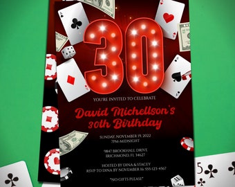 30th Birthday Casino invitation, 30th invitation Casino Theme, Poker Party, Casino Theme Invitations for Birthday | Instant Download - BI003