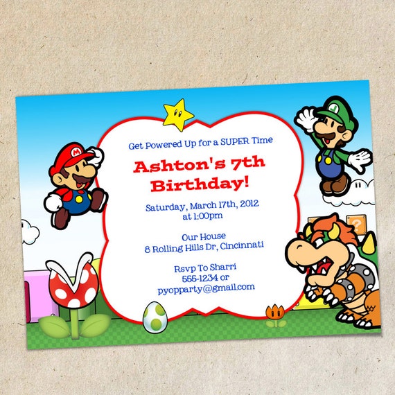 Super Mario Brothers Invitation Template Instant Download ...