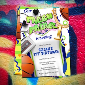 Fresh Prince Basketball 1st Birthday Invitation, 90s Birthday Party, Fresh Prince Basketball Theme - Digital Invitation - K019