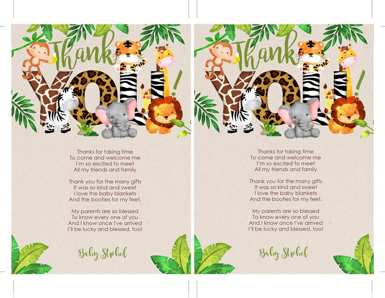 Baby Shower Thank You Cards Jungle Baby Shower Thank You Etsy