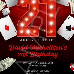21st Birthday Invitations for Him Casino Theme - full view