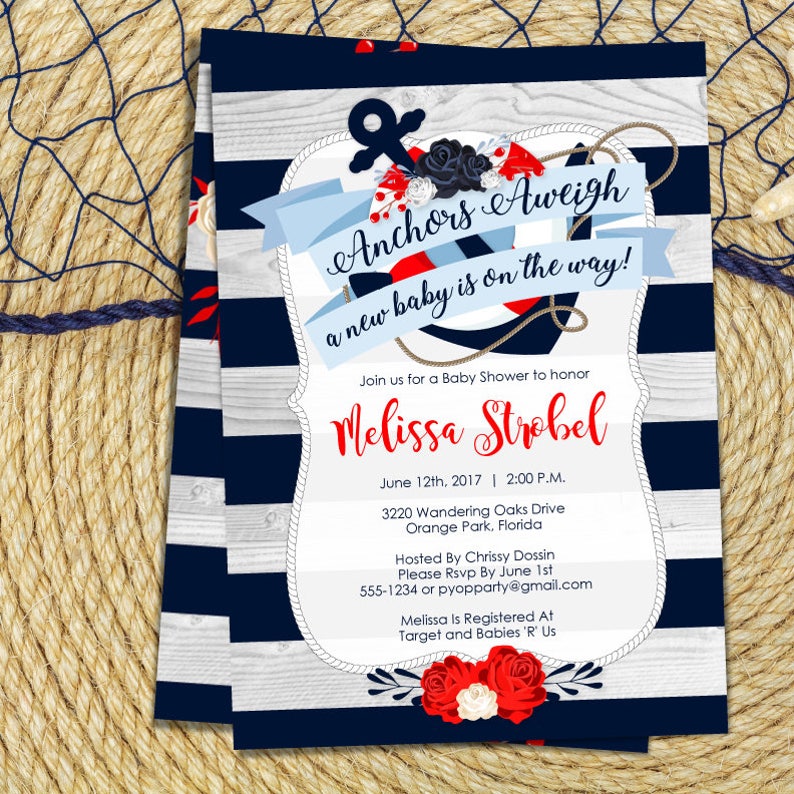 Nautical Baby Shower Invitation Anchor Invite Sailor Boy Or Neutral Create Today
